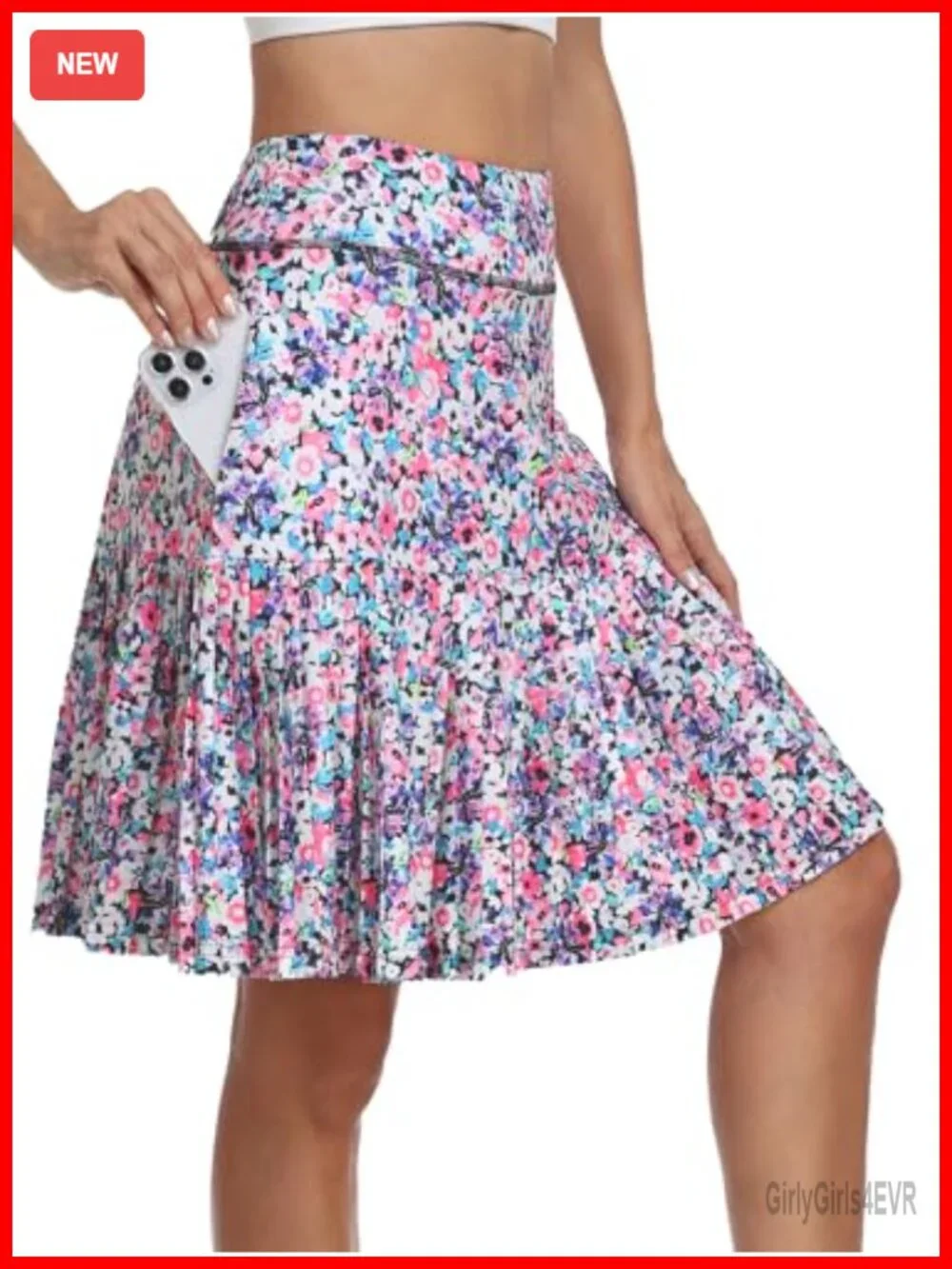 Women's Pleated Golf Skort with Pockets Built-in Shorts Knee-Length Athletic